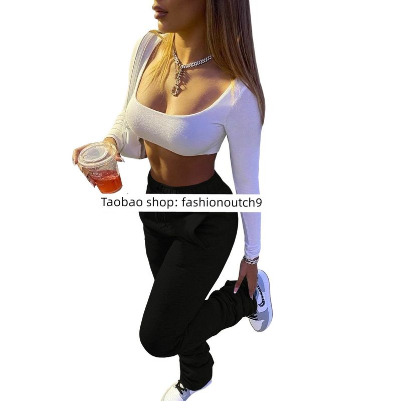 

2025 Sports and Leisure Drawstring Stacked Pants Black XL