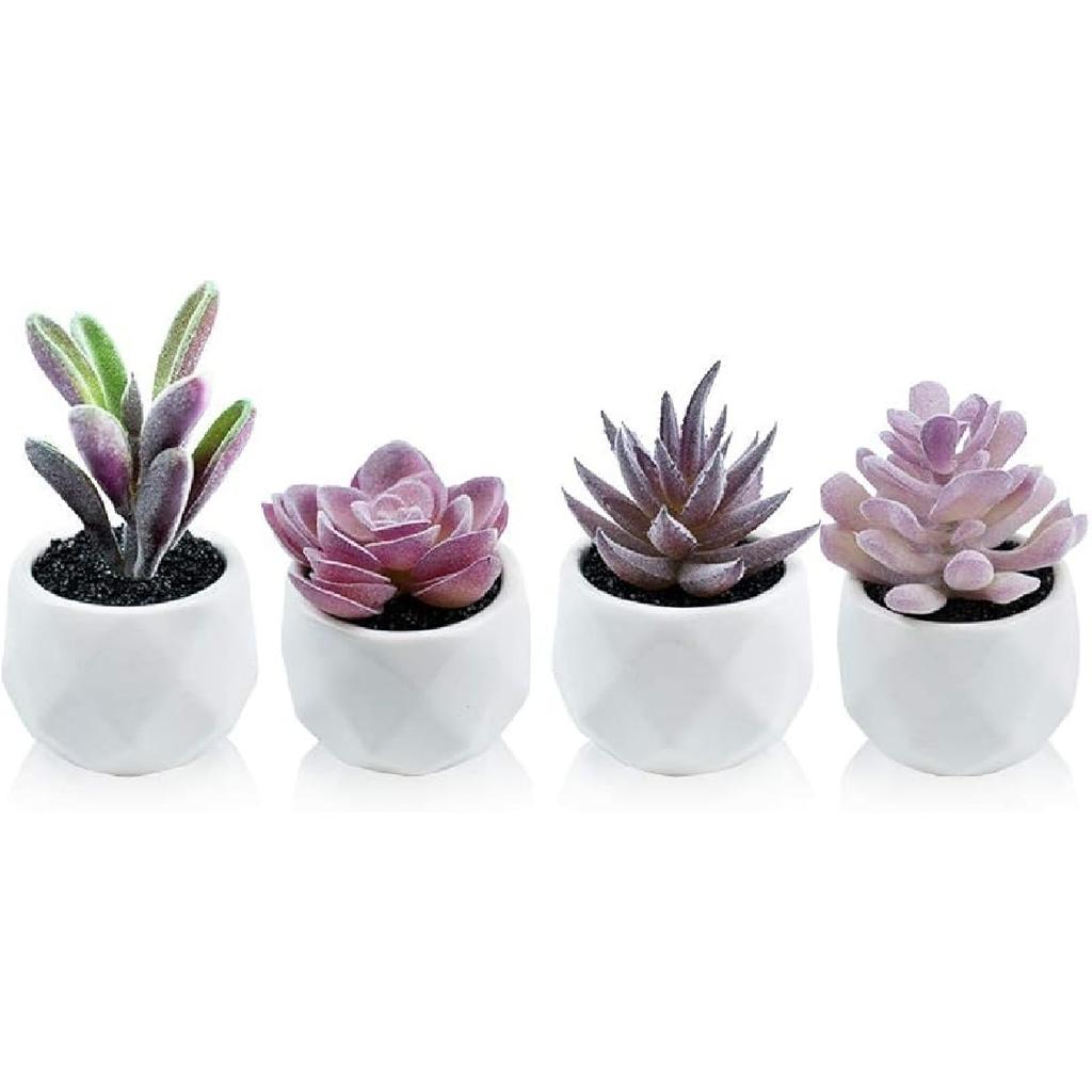 Tiita Purple Artificial Faux Succulents in Pots, Mini Purple Fake Plants for Women Desk, Small Realistic Faux Succulents for Home Office Accessories