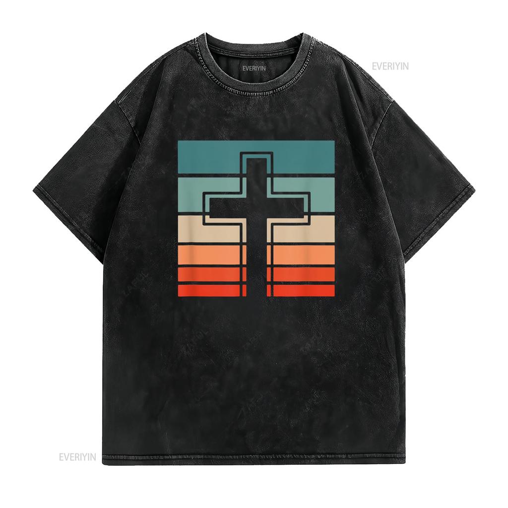 Jesus Cross Retro Style Vintage T Shirt vintage Washed Top For Everyday Wear Stylish Soft Comfortable graphic Stretched fashion