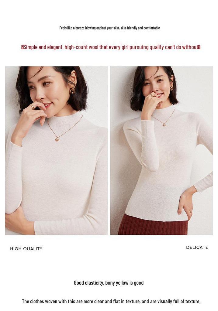 Machine Washable Fine-Spun Wool Sweater: 2026 Autumn/Winter Women's Slim Fit Knit with Half-High Collar.