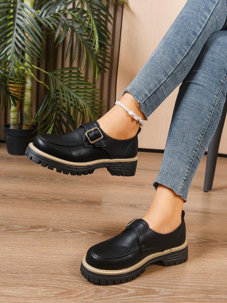 Duży Rozmiar Jesienne Damskie Mokasyny na Grubej Podeszwie Styl Brytyjski Gruba Podeszwa Odporne na Ścieranie Codzienne Skórzane Buty Zapatos De Mujer