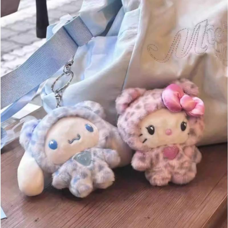 Hello Kitty Kuromi Leopard Print Bear Series Plush Doll Pendant Keychain Cartoon Backpack Plushs Pendant Toys Kid Gifts