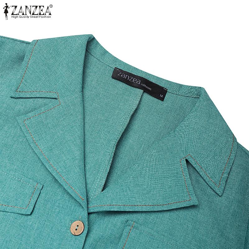 ZANZEA Women Summer Turn Down Collar Casual Short Sleeve Dress