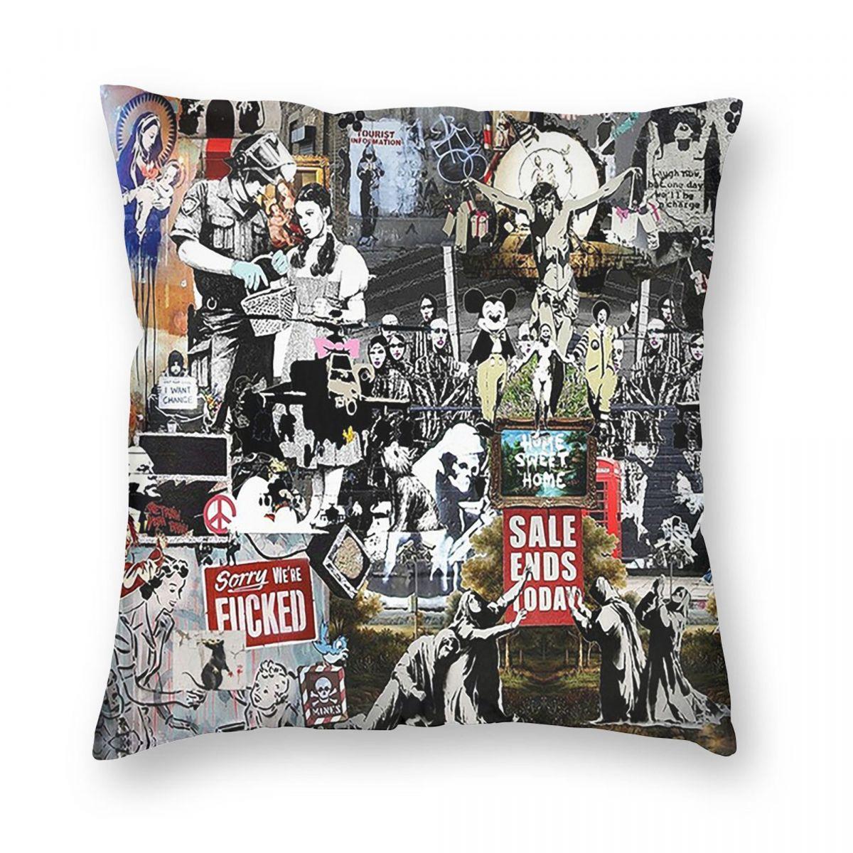 

Banksy Street Graffiti Art Square Pillowcase Pillow Cover Cushion Zip Decorative Comfort Throw Pillow for Home Bedroom 12x12Inch