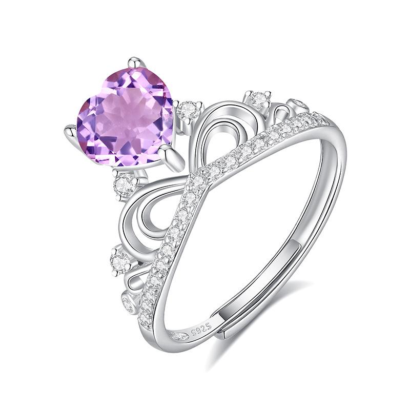 

925 Sterling Silver Adjustable Crown Ring, Natural Amethyst/Citrine Crystal Open Ring, Elegant Luxury Gemstone Jewelry for Women, Gift for Her alive