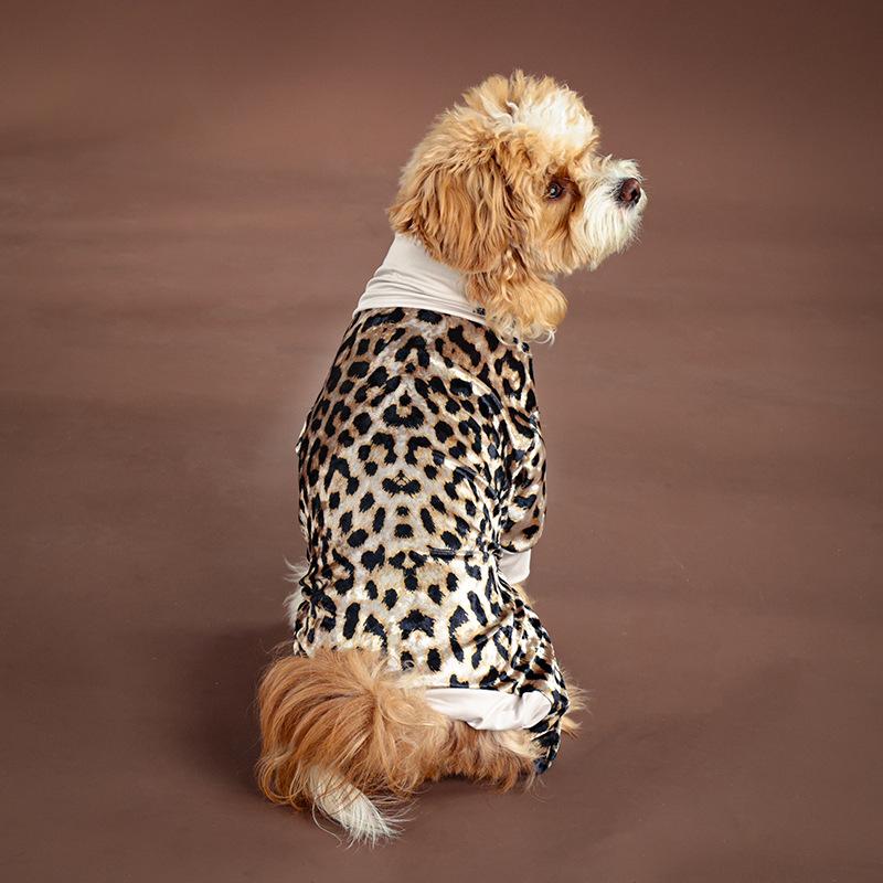 Pet Clothing Classic Leopard Print Four Legged Jumpsuit Gold Velvet Autumn Winter Warm Anti Shedding Pajamas Suitable for Dogs
