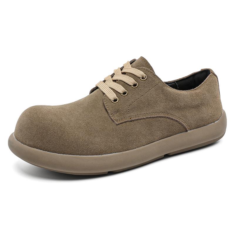 Fashion Men's Suede Casual Shoes Round - Toe  Lace- Up Comfortable Outdoor Work Shoe Retro Trend Insole Height -Increasing Walking Shoes
