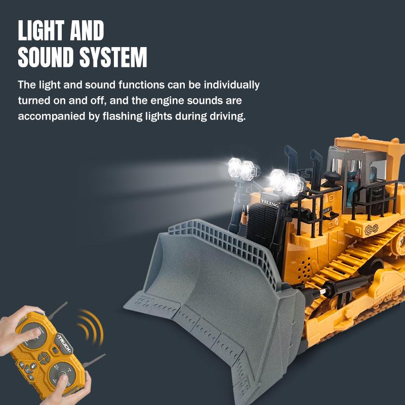 RC Bulldozer 2.4Ghz Engineering Vehicle 9/11CH with Light Sound Spray Track Construction Diecast Car Dump Excavatorfor Christmas