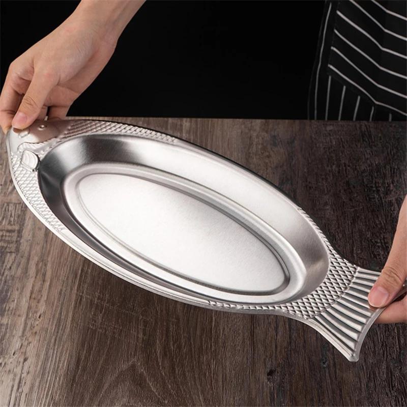 Korean Style Stainless Steel Plate Fish Dish Fish Shaped Plates Steamed Fish Creative Egg Plate Barbecue Plate Tray Plates