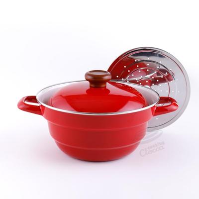 24cm Slatted Red Fuji Enamel Beams Enamel Multifunctional Pot Pot Enamel Pot All-in-one BMP24FW.CR B.M.S Two-Handed