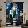 Set Of 2 Statue Liberty Curtain New York City Skyscraper Urban Night Scene Skyline Cityscape Landmark Home Decor Nyc Party Polyester