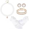 Schmetterlingsschleife Satinhandschuhe Perlenhalsketten-Set für Blumenmädchen, Elegantes Schmuck-Set 4-teilig