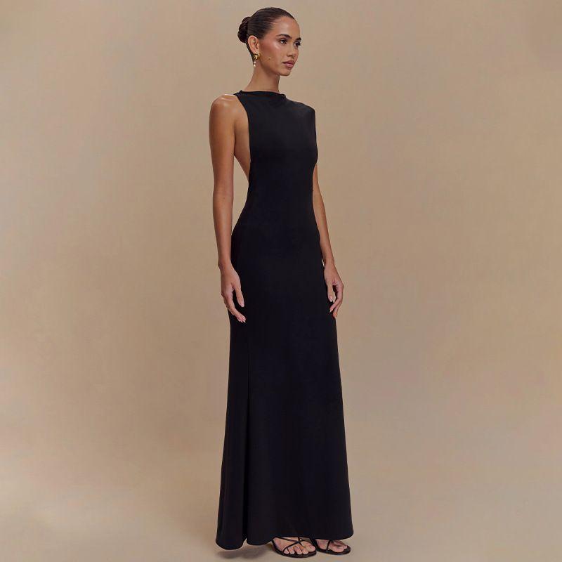 2025 Summer European and American Amazon Cross-Border Foreign Trade New Solid Sleeveless Backless Sheath Slim fit Fashion Dress