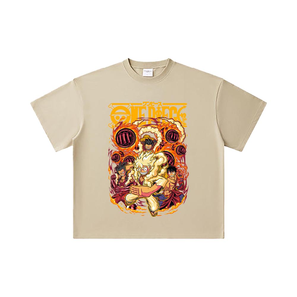 260 GSM Double Yarn 32 Count 100% Cotton One Piece V5 Luffy Gears Print Unisex Heavy Cotton T Shirt