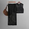 Slim-fit hollow sleeveless vest set, summer new knitted slit skirt two-piece set