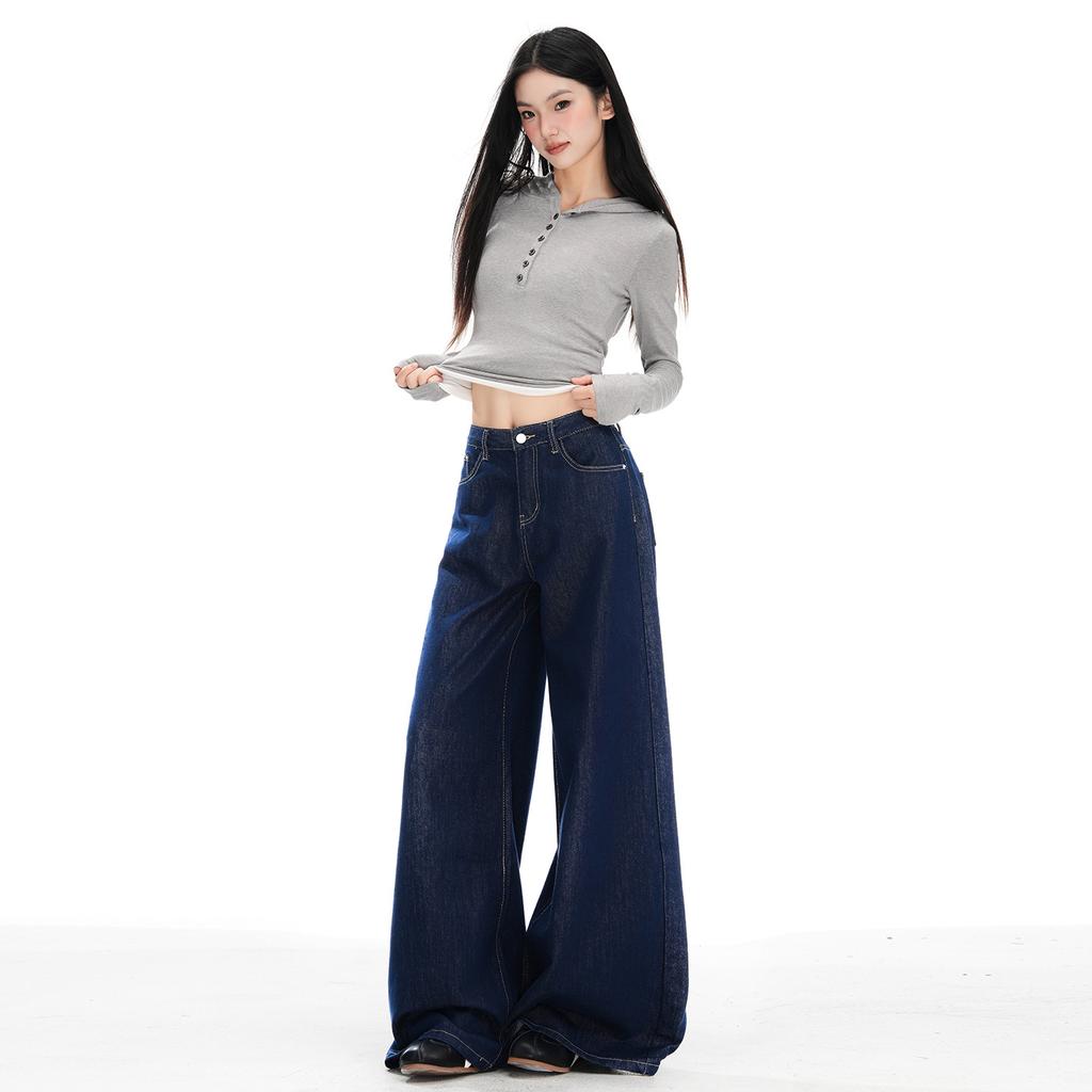 American Retro | Non-fading Denim | Loose Wide Legs | Drape Floor Jeans for Women
