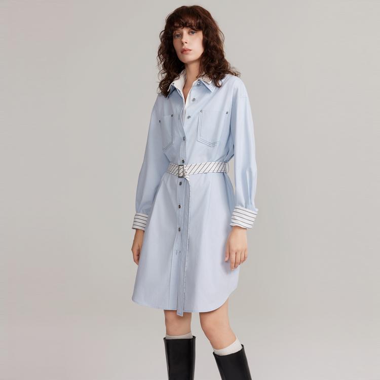Elle Commuter Minimalist Comfortable Elegant Long Sleeve Dress Women dresses Blue EL40053
