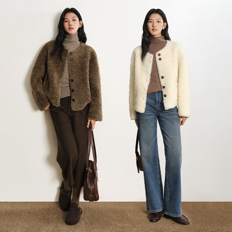 WHIteALLUSION Elegancki Damski Płaszcz Wełniany z Futerkiem i Okrągłym Dekoltem