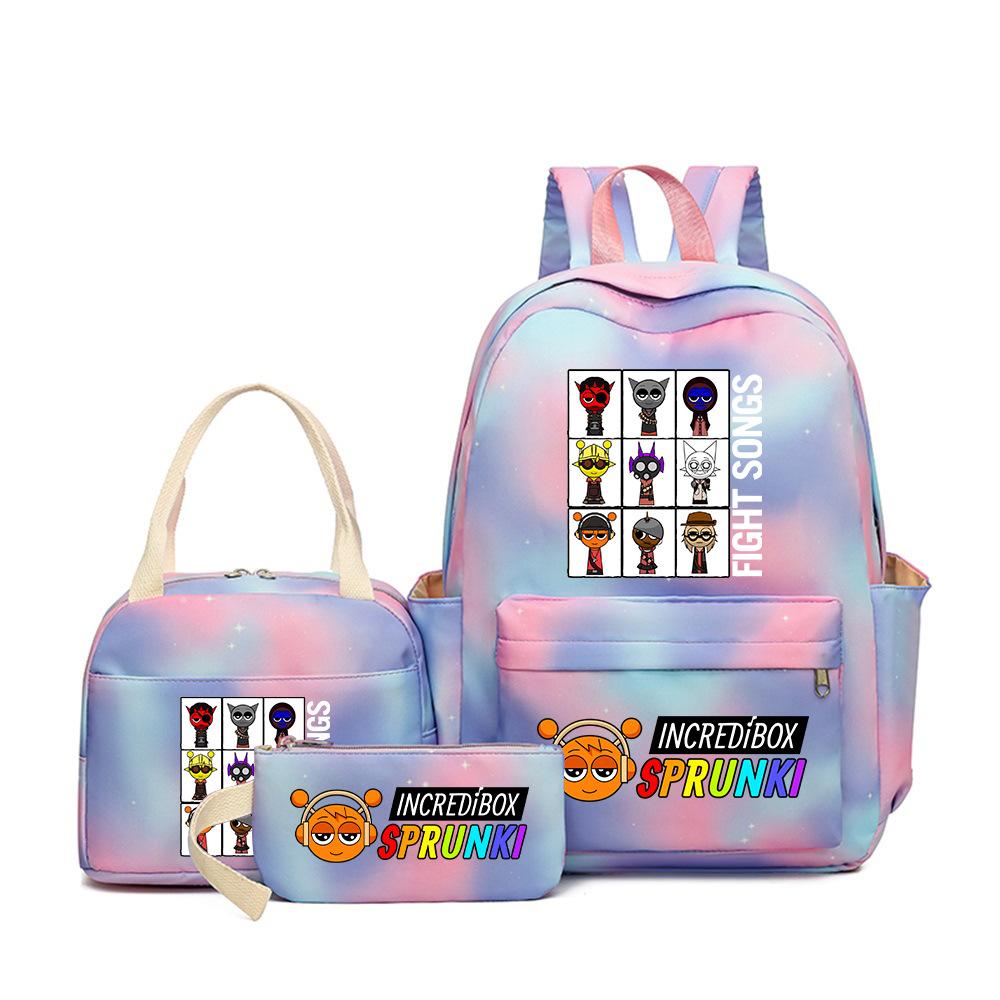 Rhythm box teen schoolbag sprunki cartoon print backpack pencil bag three-piece children's schoolbag 4