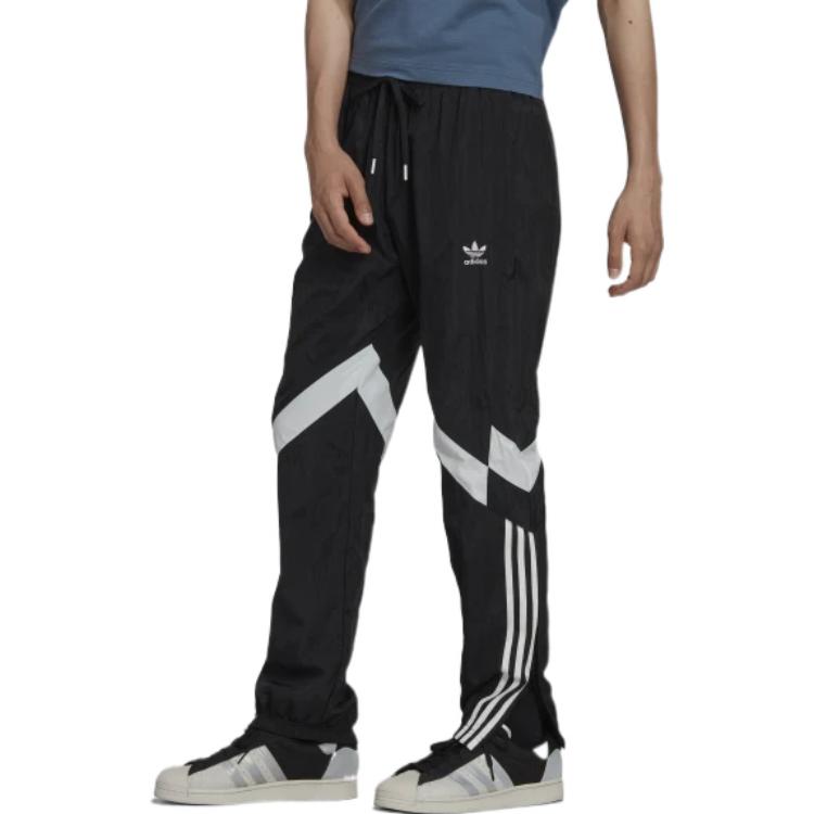 adidas Originals Trefoil FW22 Relive Print Logo Striped Drawstring Straight-Leg Track Pants Men Bottoms Black HK7325