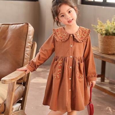 Süßes Cordkleid für Mädchen, lockeres langärmeliges Kleid für Kinder Frühling und Herbst