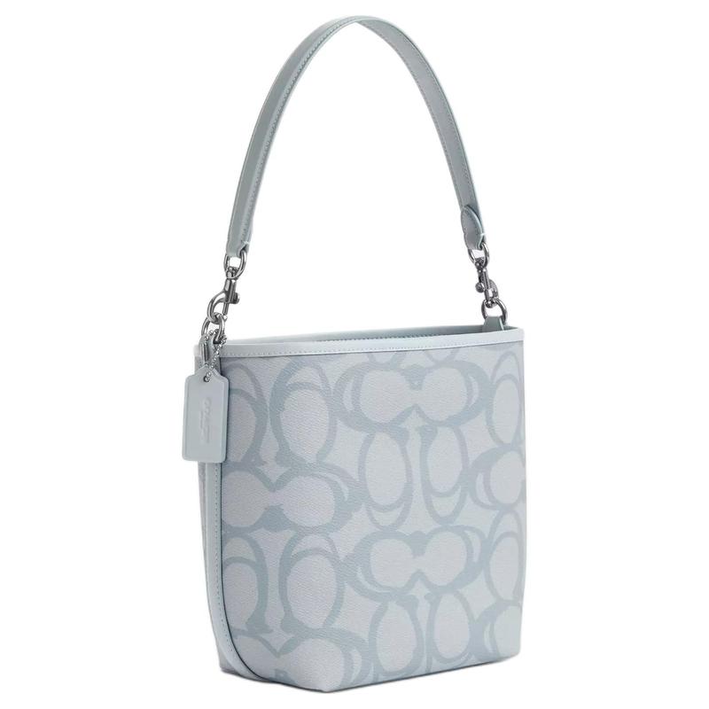 Coach City Bucket 17 Silver Metallic Logo Sign Removable Shoulder Strap Coated Canvas Bucket Bag Shoulder Bag Small Women's Ice Blue