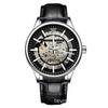 TEVISE Watch for Men Automatic Mechanical Movement Fashion Casual Watch Leather Strap Luminous Hands Skeleton Watch