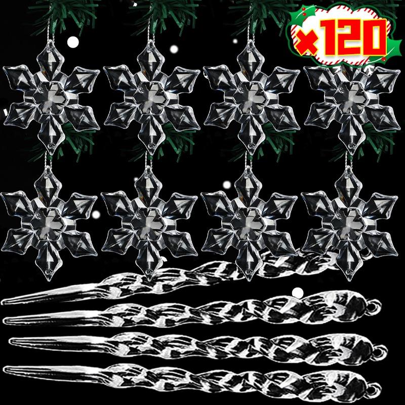 12/120x Christmas Crystal Snowflake Ice Cone Ice Column Transparent Crystal Snowflake Xmas Tree Hanging Decoration Accessories