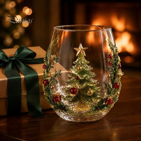 Weihnachts-Glasbecher 3D Tumbler, Mit Santa, Schneemann, Baum Skulpturierter Becher, Kreatives Skulpturales Dekoratives Feiertags-Trinkgeschirr, Festliches Geschenk für Party-Trinkgeschirr
