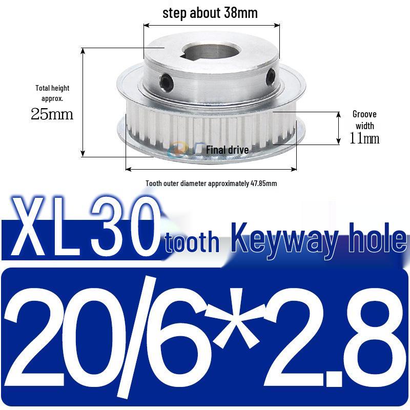 Synchronous Pulley XL, 30 Teeth, BF Type, Groove 11mm, Keyway Bore 5-25mm, Boss with Setscrew
