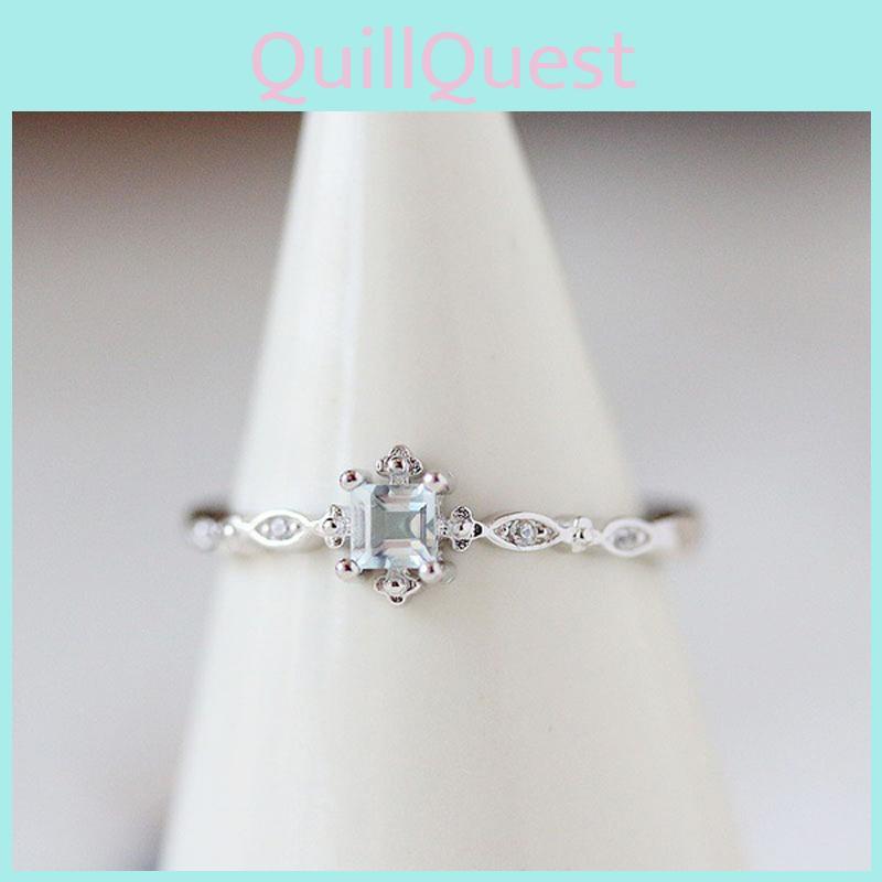 Elegant Women Cube Sea Blue Sapphire Fineness Ring Perfect For Wedding Celebrations