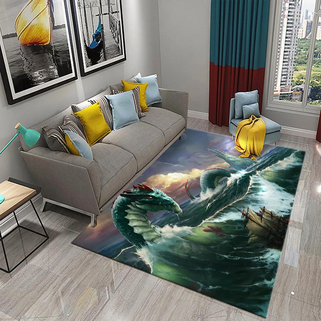 Modern Dragon Pattern Carpet for Living Room Bedroom Bathroom Entrance Non-slip Carpet for Children Play Home Decor Floor Carpet