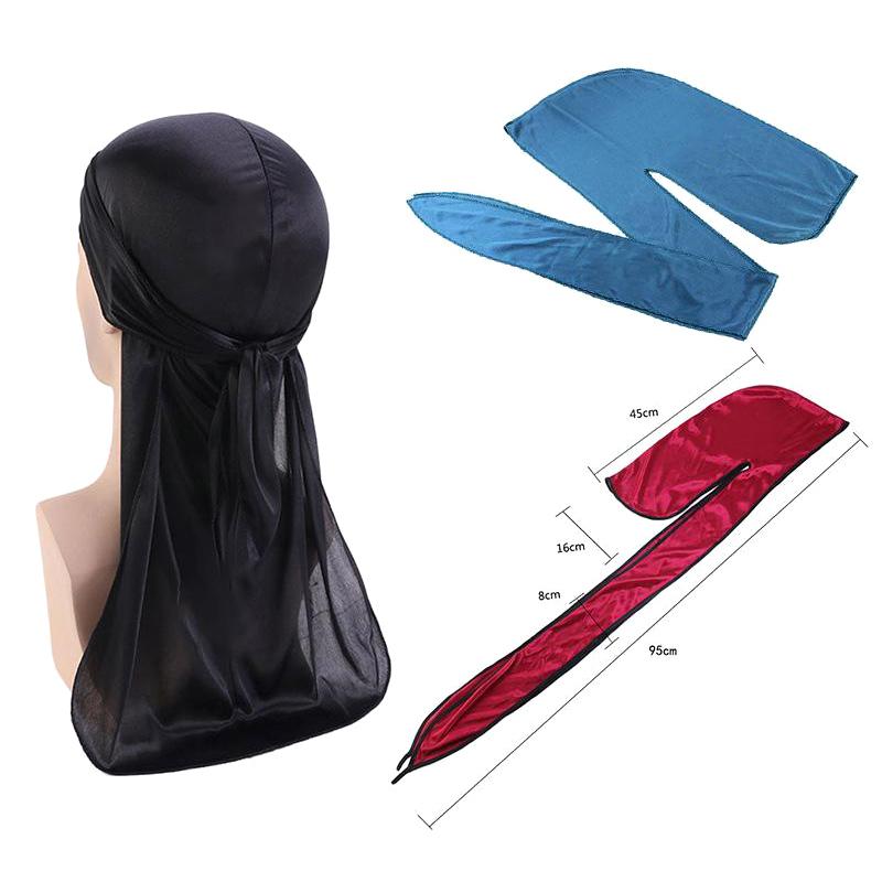 Lange Schleife Unisex Erwachsener Satin Doo Rag Durag Bandanas Kappe Piratenhut Turban Herren Hip Hop Stirnband Biker Kopftuch Unisex Kopfbedeckung
