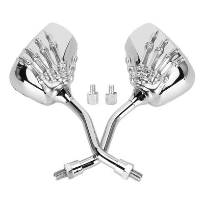 2 pezzi Specchietti retrovisori cromati per motocicletta 8mm 10mm Filettatura Scheletro Teschio Mano Manubrio Riflettore