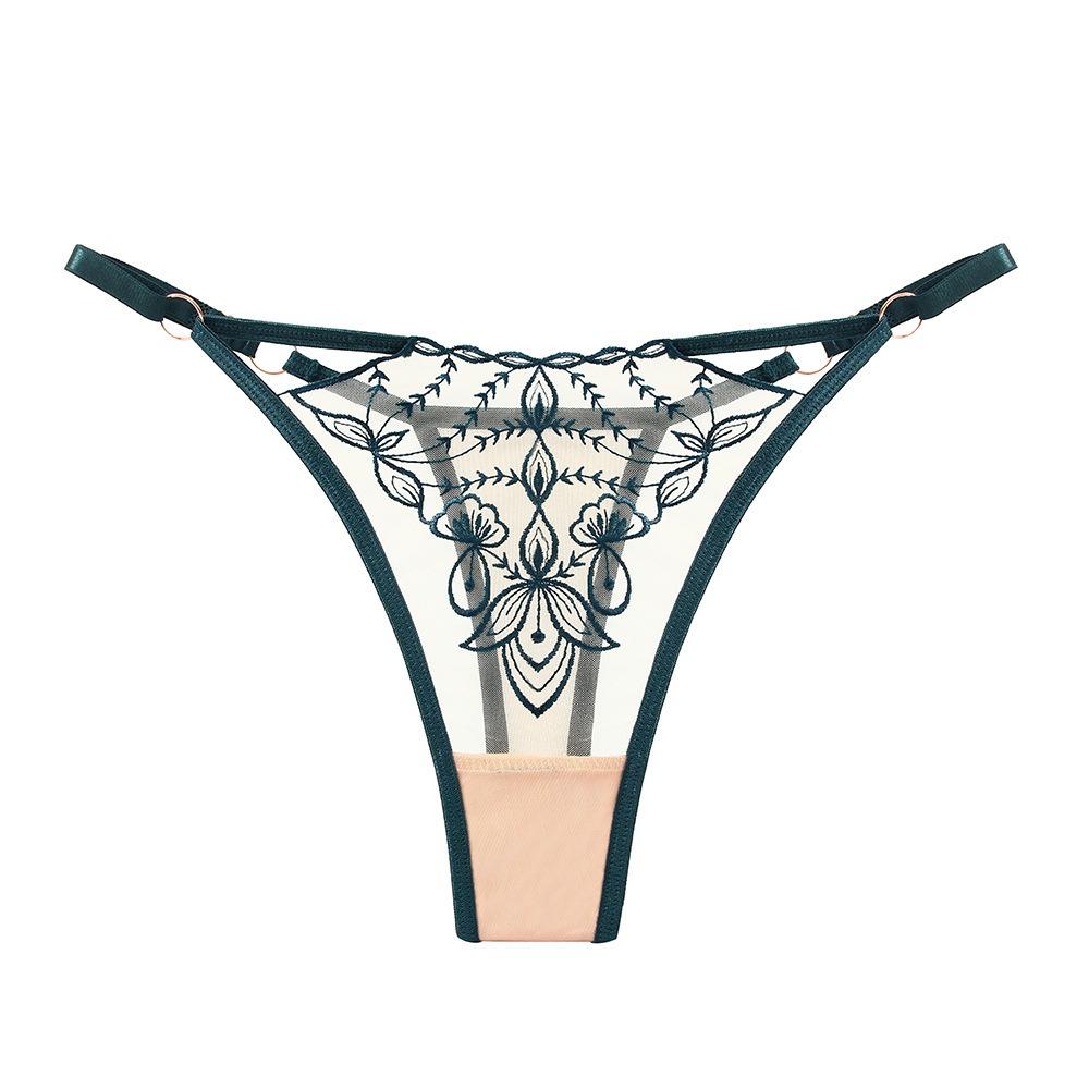 French Celebrity Heavy Industry Embroidery Sexy Panties Women's Delicate Mesh Comfortable Cotton Crotch Hollow Temptation Thong Large Size
