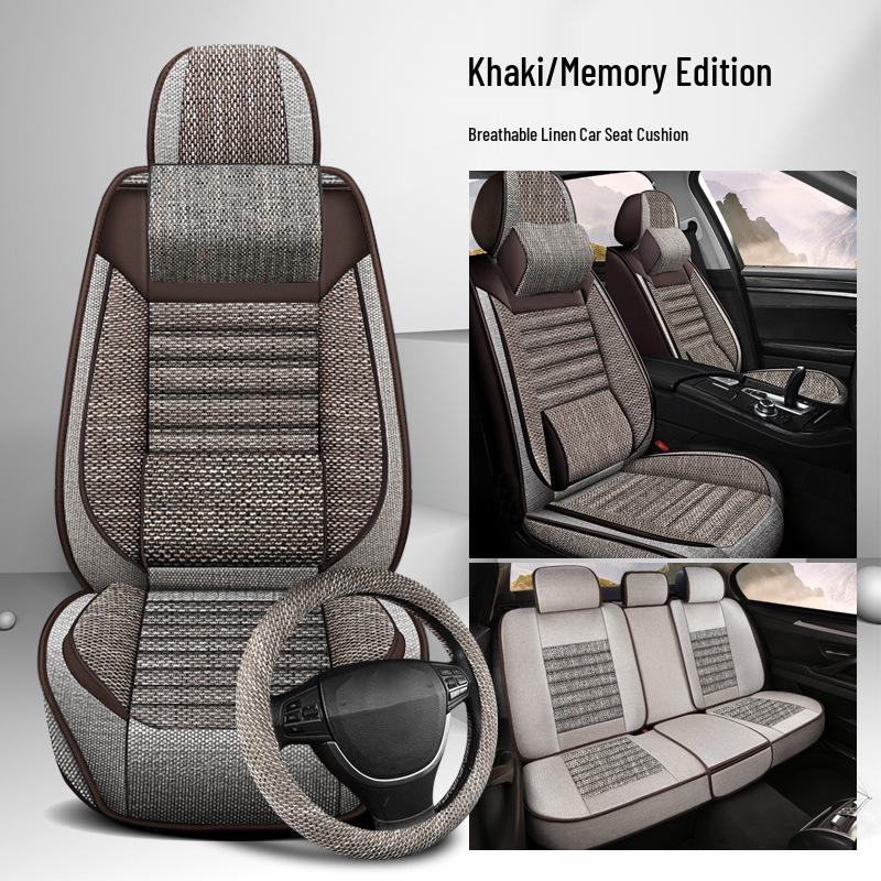 All-Season Breathable Cotton Linen Car Seat Cushion for Five-Seater, Full Surround, Comfortable and Simple Design