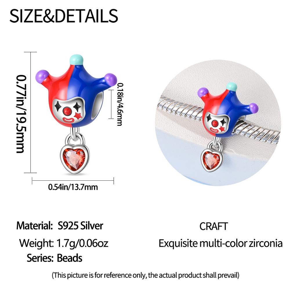 Original Charms  Copper Red Heart Clown Beads Fit Charms Plata  Bracelets For Women Jewelry Making Diy