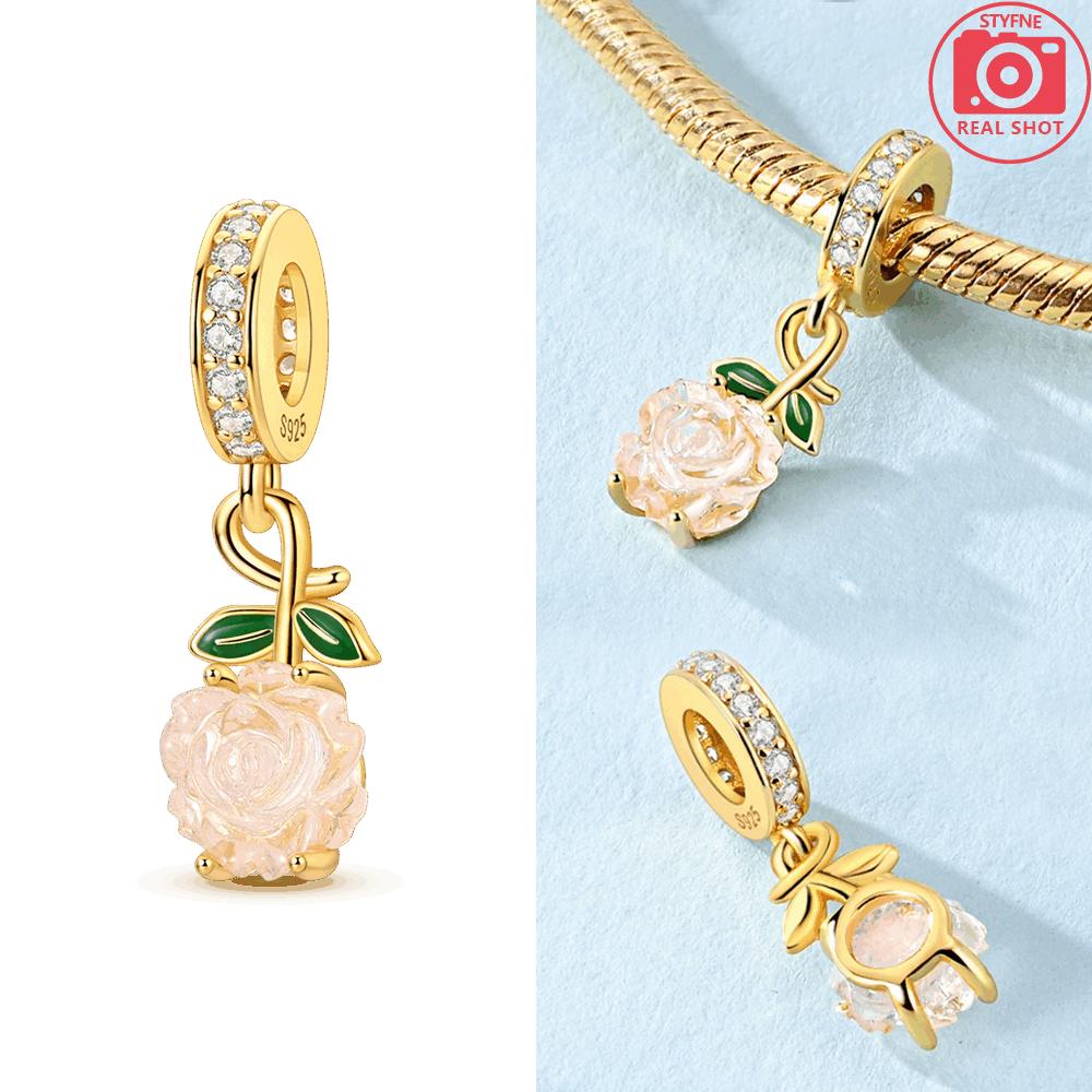 

Original Charms Copper Luminous Rose Pendant Pink Plant Flowers Beads Fit Bracelet Women Jewelry Diy Gift Acessory
