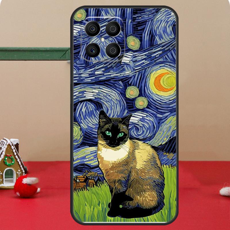Katze Van Gogh's Sternennacht Hülle Für Honor Magic 7 Lite 5 6 8 Pro Honor 400 200 50 70 90 X8c X8a X8b X9a X9b X9c Abdeckung