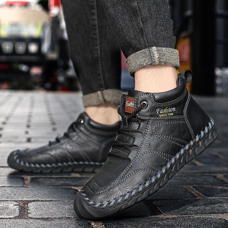 Hand-stitching Leather Men Boots Genuine Leather Casual Leather Shoes Men Ankle Boots