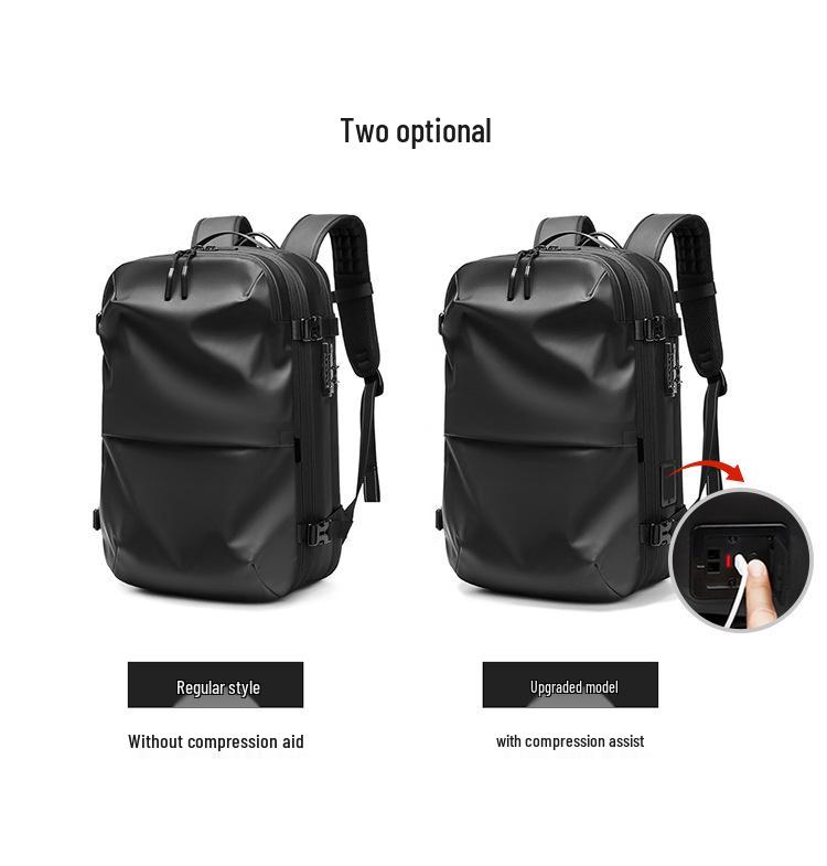 Ryggsäck för män med expanderbar stor kapacitet och vakuumkompression med en knapp för affärer, resor och pendling