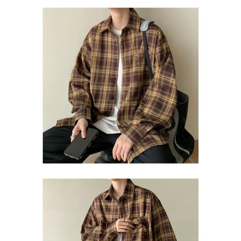 Camisa de Manga Larga Vintage Estilo Japonés para Hombre Holgada Casual