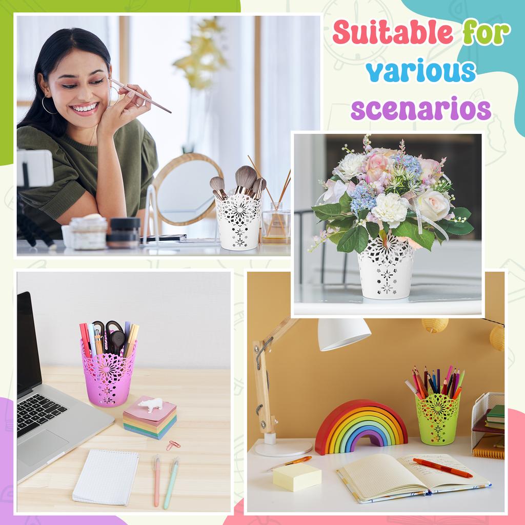 Ulele 10 Pcs Pencil Holder Cup Hollow Flower Pencil Pots Plastic Vase Pen Pot Holder Makeup Brush Storage Organizer Container Or