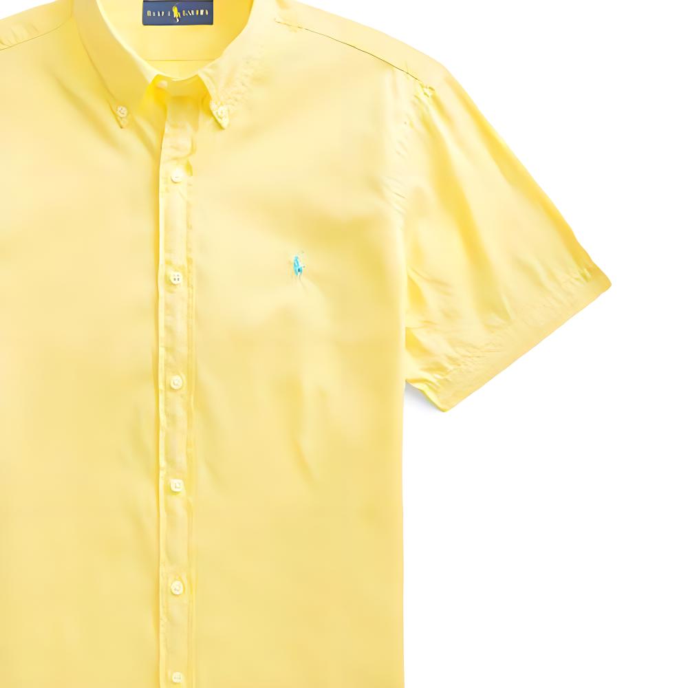 Polo Ralph Lauren Solid Color Logo Embroidered Polo Collar Button-Down Short Sleeve Shirt Men shirts Yellow 710822774-010