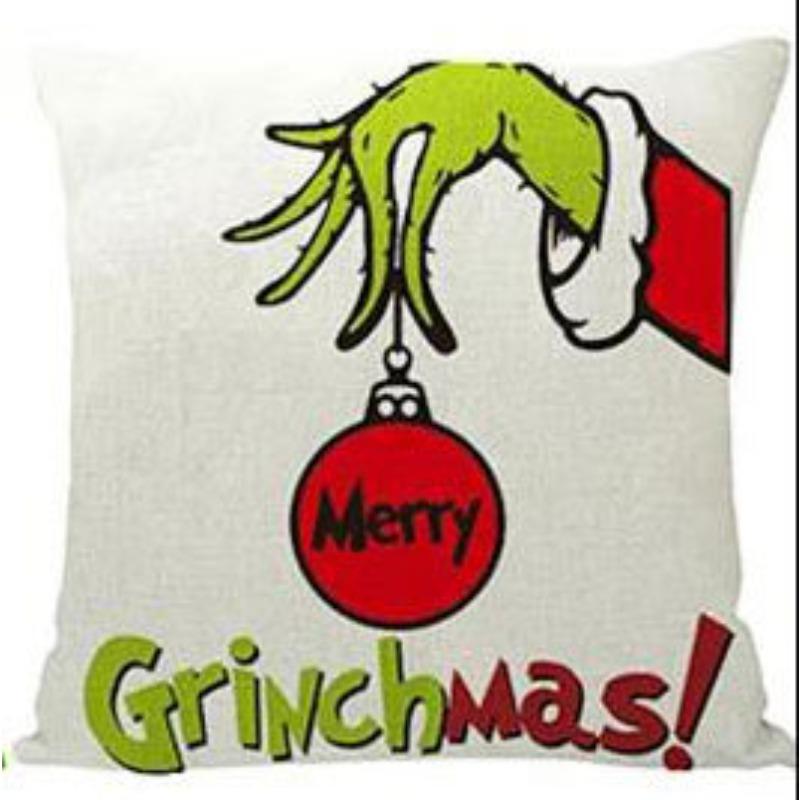 Green-haired Monster Pillow Cover Linen Christmas Pillow Cover Living Room Sofa Lumbar Cushion Cover