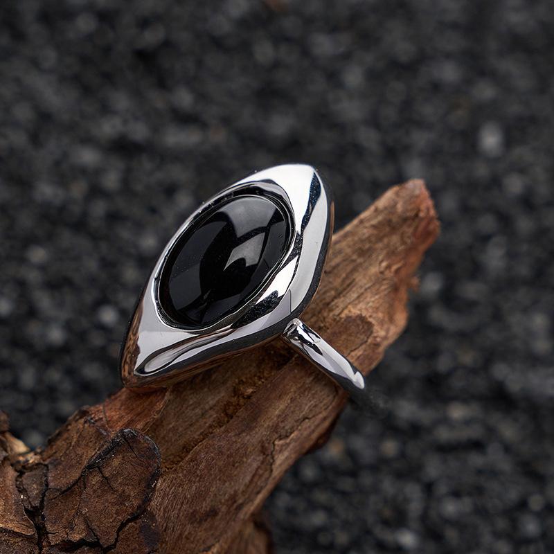 925 Sterling Zilveren Ring voor Vrouwen Meisje Gift Blace Steen Kristal Glazuur Retro Punk Open Sieraden Dropship Groothandel