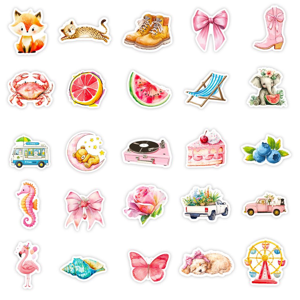 56 Hand-Painted Pink Items, Animal Mix And Match Stickers, High-Value Cute Cartoon Hand Account Decorative Stickers