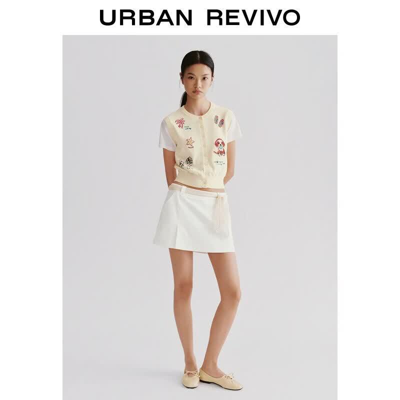 UR Women s Summer Cartoon Color Block Short Sleeve Knit Cardigan XS