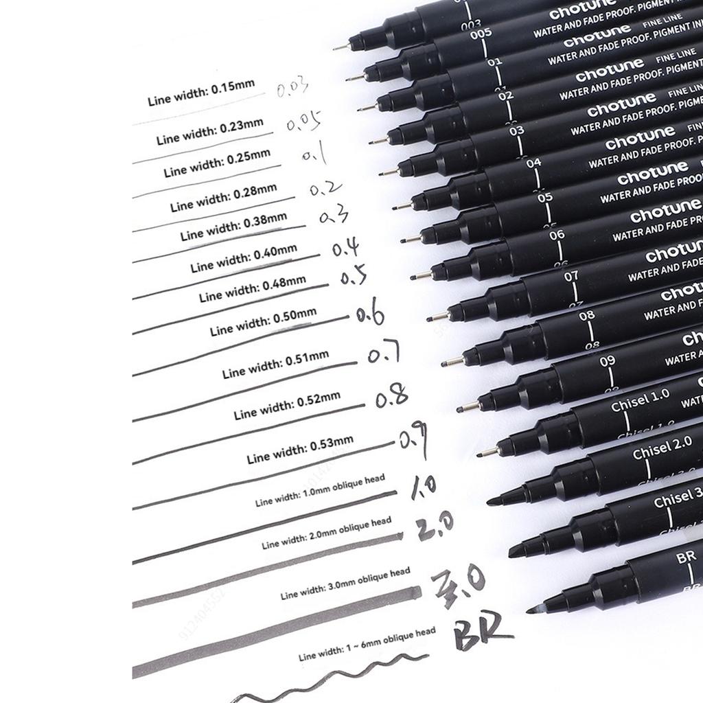 Black Micro Fine Pens,15 Sizes,Waterproof Archival Ink,Fine Tip Manga Markers for Artist Anime Sketch Technical