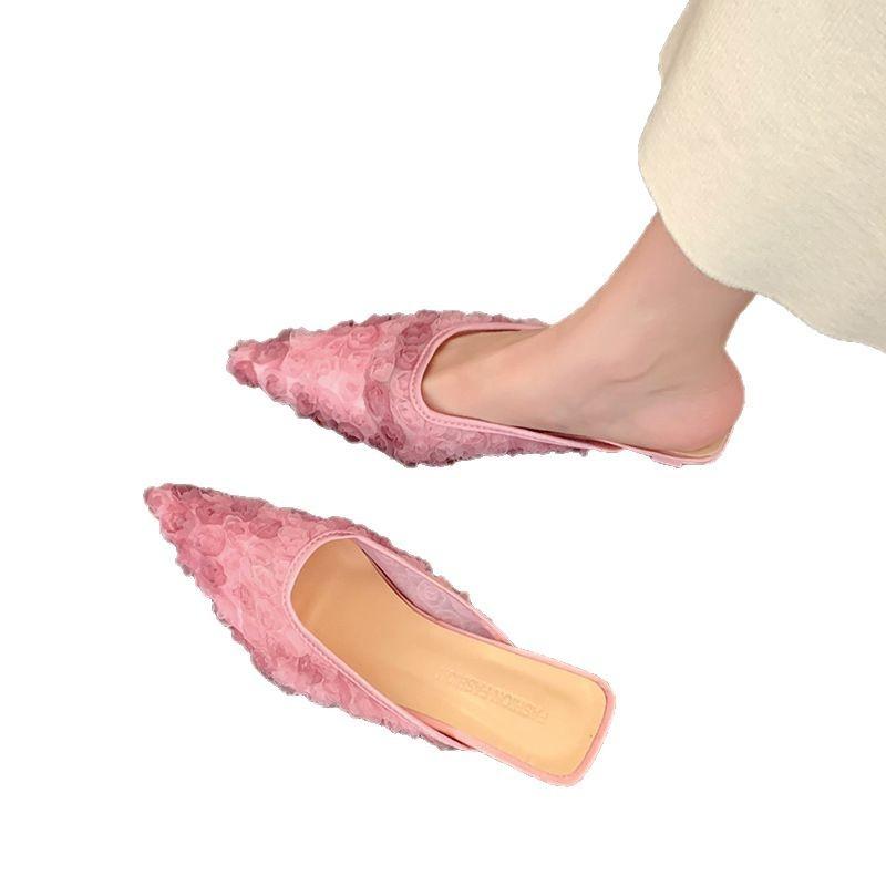 Lace flower bag head sandals women's summer new pointed head empty thin high heel cool slippers women